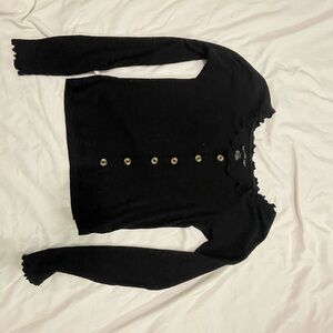 American Eagle Outfitters Black Long Sleeve Ruffled Top